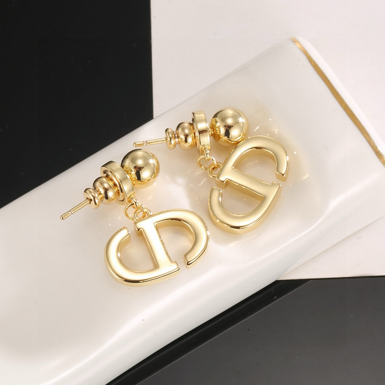 Sculptural Stud Earrings in Polished Metal-Tone – Design 020 front view