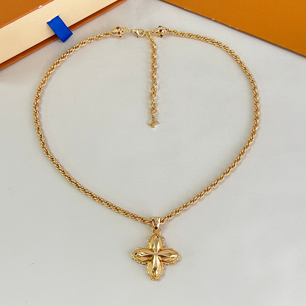 Geometric Emblem Pendant Necklace in Polished Metal-Tone – Design 036 close-up detail