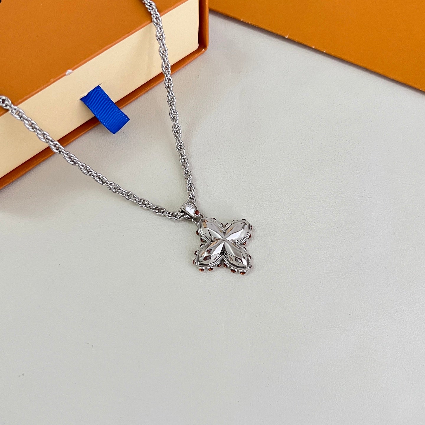 Geometric Emblem Pendant Necklace in Polished Metal-Tone – Design 034 main product view