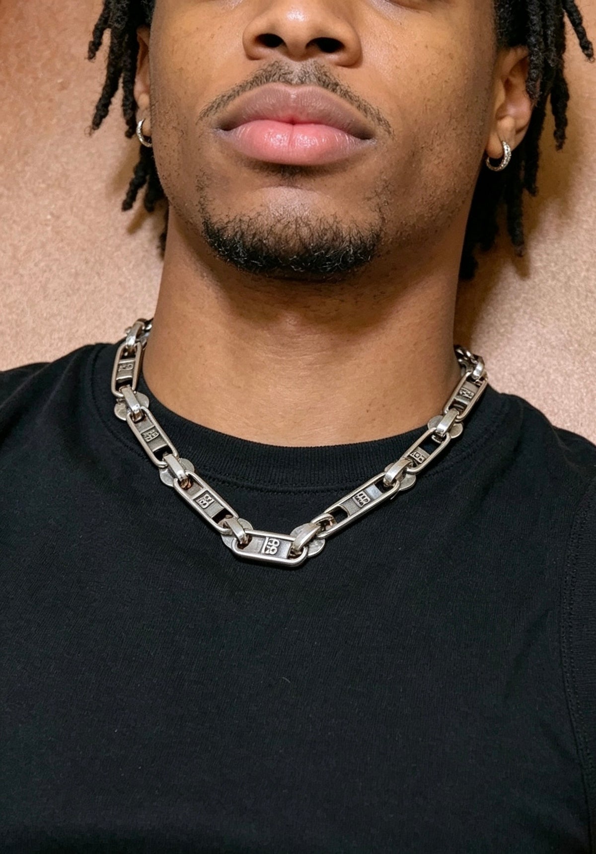 Geometric Emblem Pendant Necklace in Polished Metal-Tone – Vintage Detail – Design 063 detail view