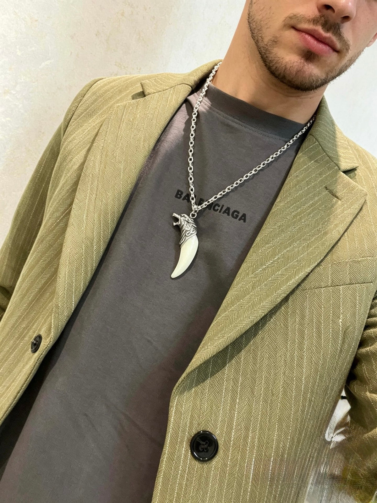 Double-G Emblem Pendant Necklace in Polished Metal-Tone – Design 190 front product view