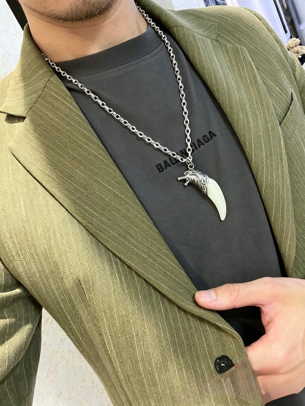 Double-G Emblem Pendant Necklace in Polished Metal-Tone – Design 190 styled product view