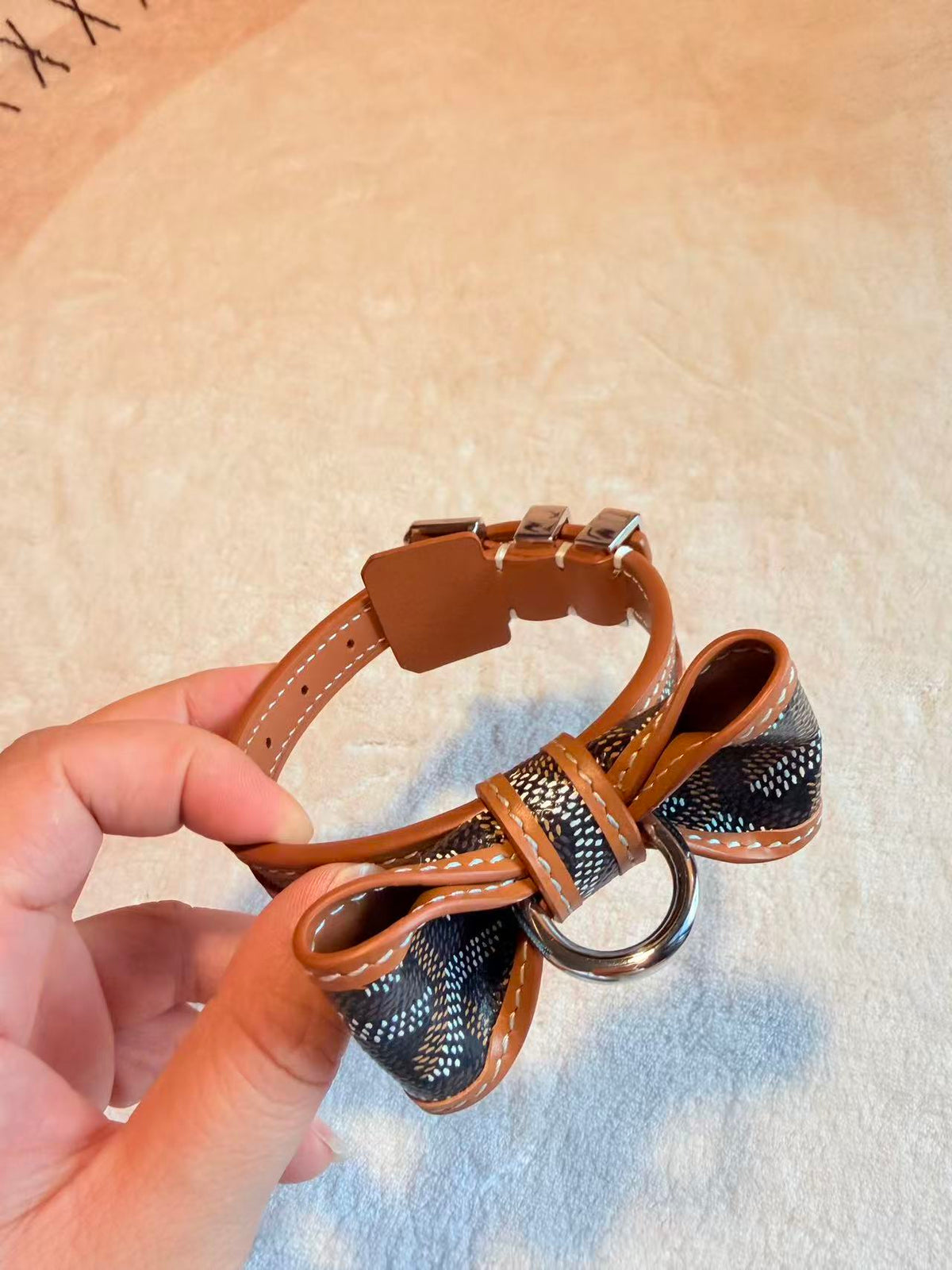Bow Detail Leather Pet Collar – Design 02 front view