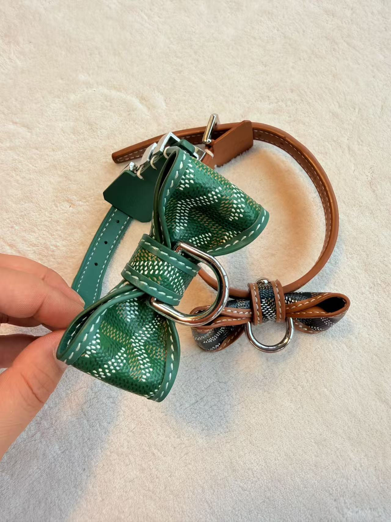 Bow Detail Leather Pet Collar – Design 02 close-up detail