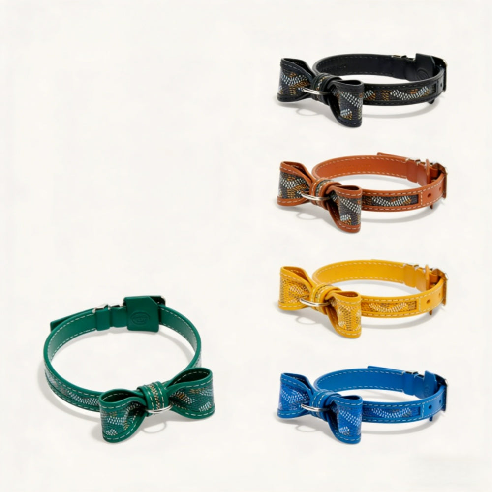 Bow Detail Leather Pet Collar – Design 02 front view