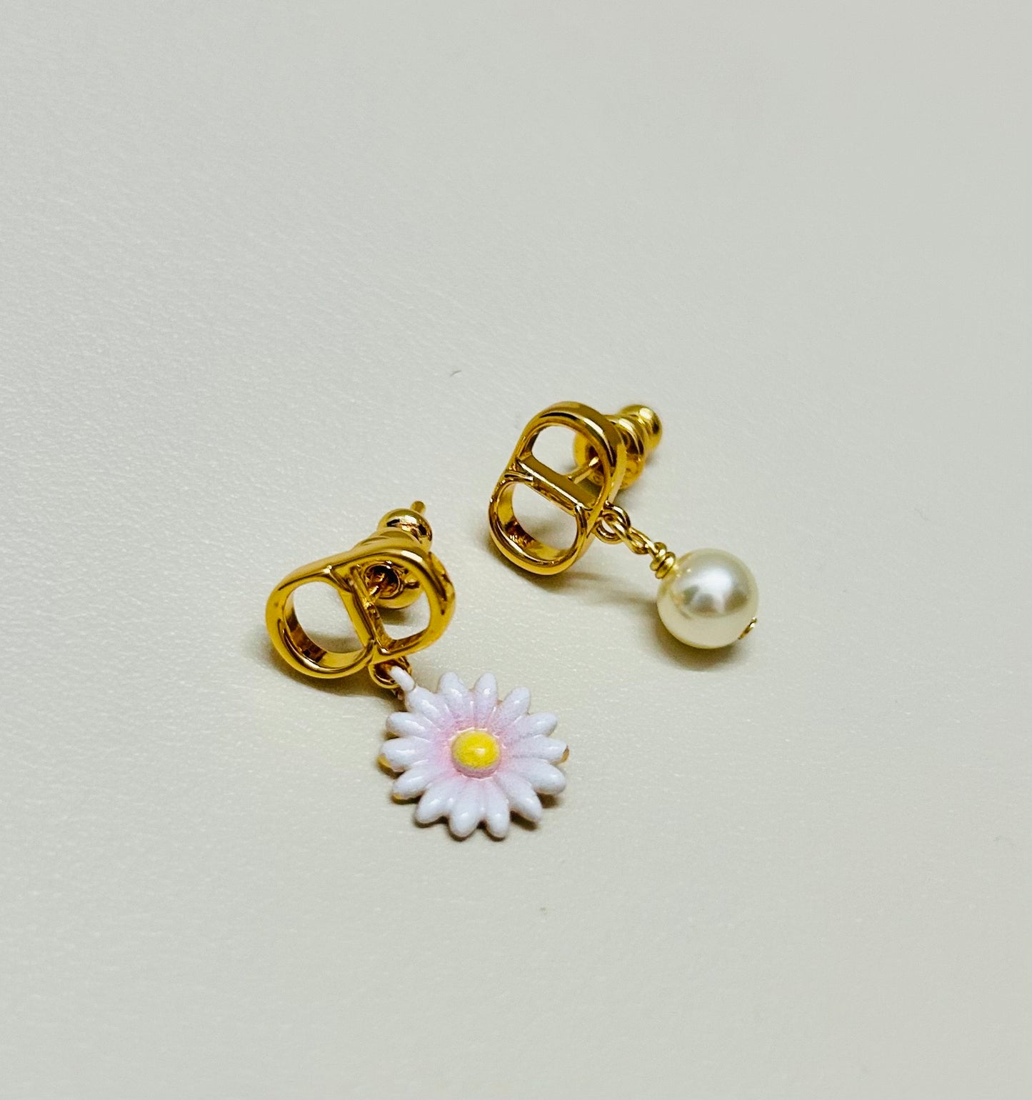 Graphic Letter Motif Statement Earrings in Polished Metal-Tone – Design 053 detail view