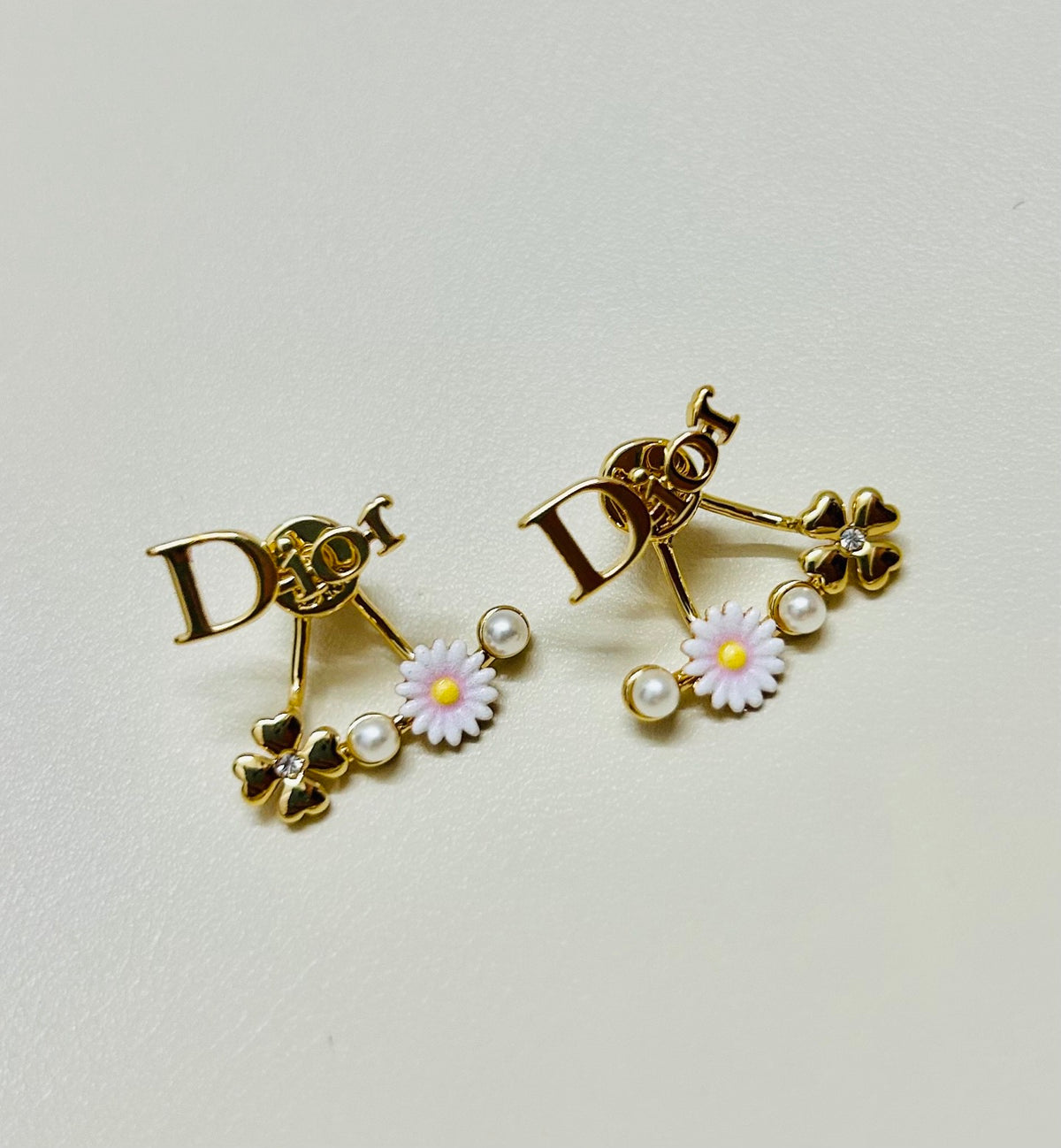 Graphic Letter Motif Statement Earrings in Polished Metal-Tone – Design 047 detail view