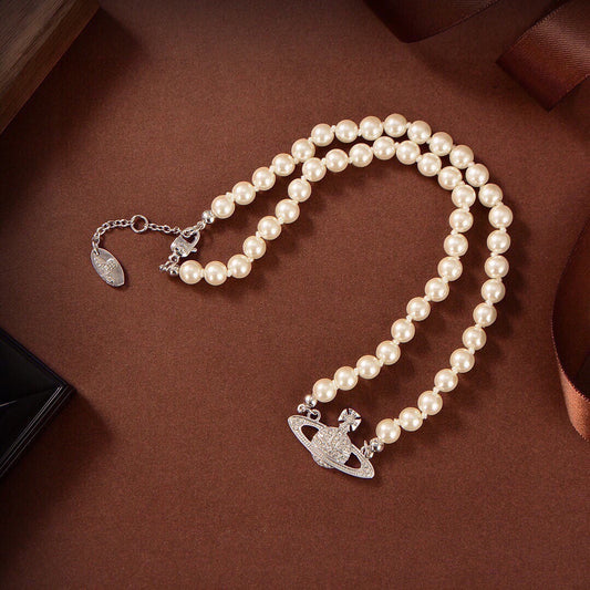 Orb Pendant Necklace in Polished Metal-Tone – Pearl Detail – Design 022 main product view