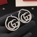 Geometric Emblem Stud Earrings in Silver-Tone – Design 001 main product view