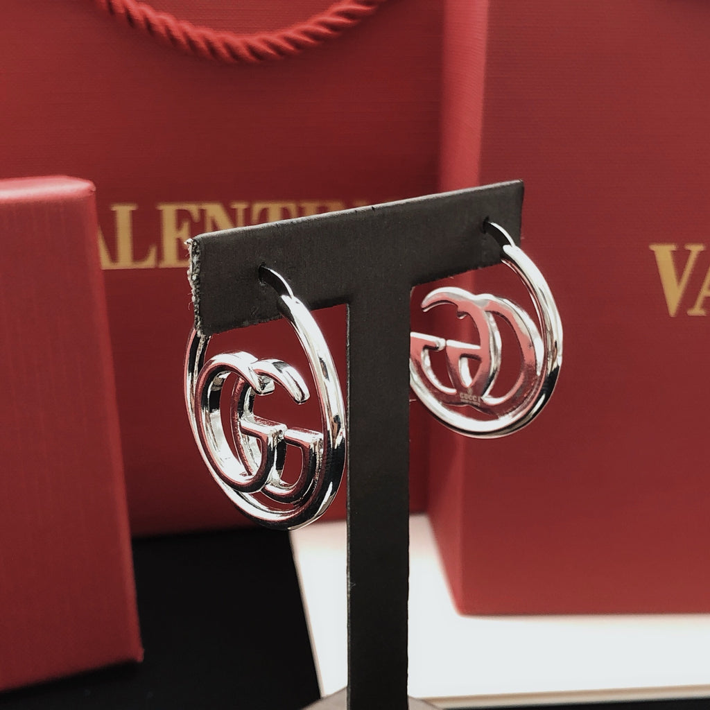 Geometric Emblem Stud Earrings in Silver-Tone – Design 001 main product view