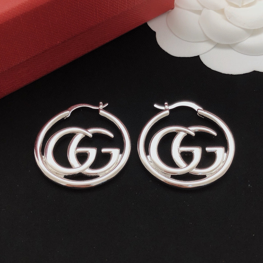 Geometric Emblem Stud Earrings in Silver-Tone – Design 001 close-up detail