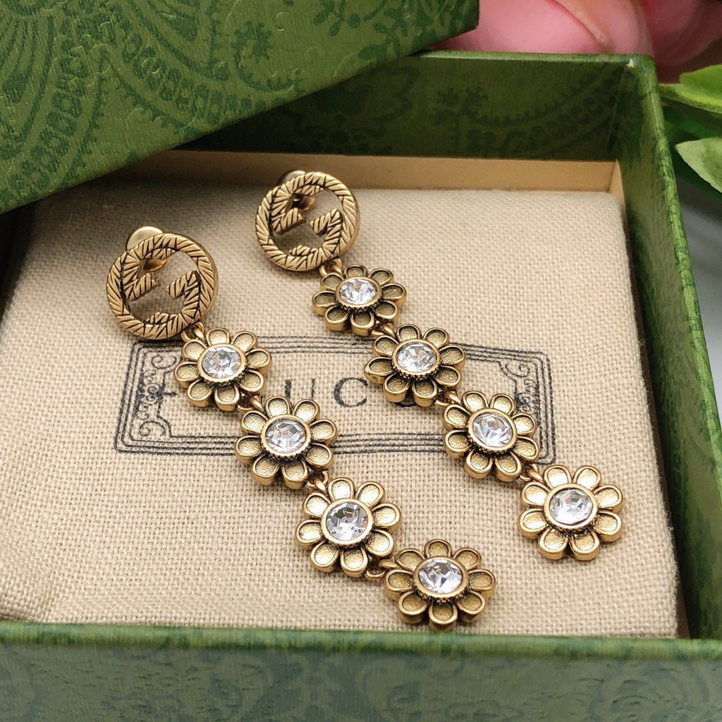 Floral Stud Earrings in Polished Metal-Tone – Design 009 side detail