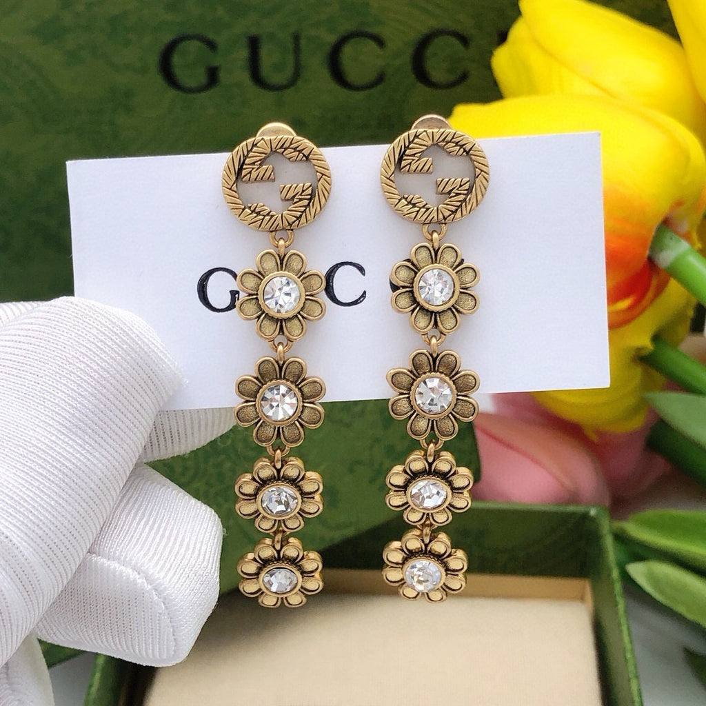 Floral Stud Earrings in Polished Metal-Tone – Design 009 main product view