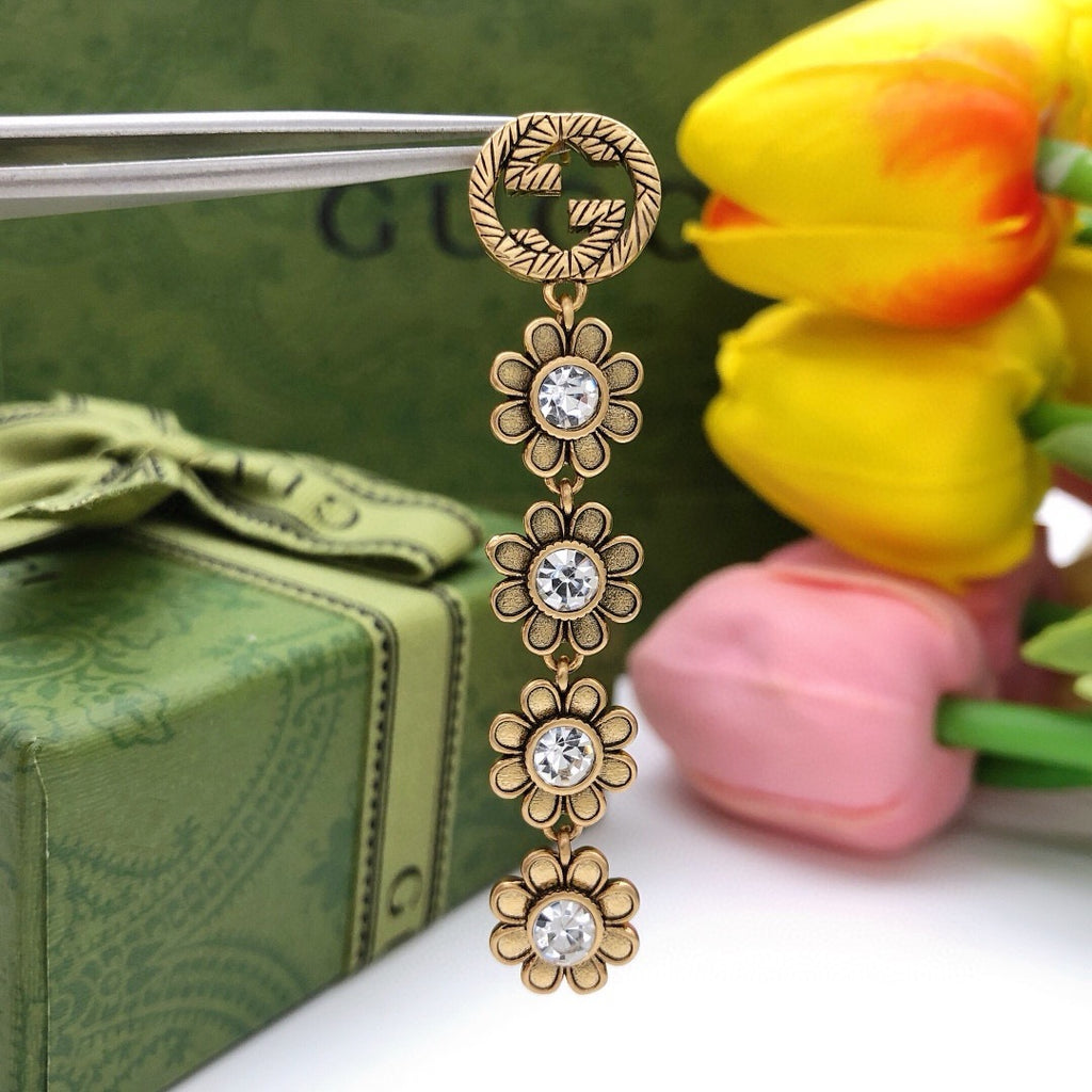 Floral Stud Earrings in Polished Metal-Tone – Design 009 styled product view