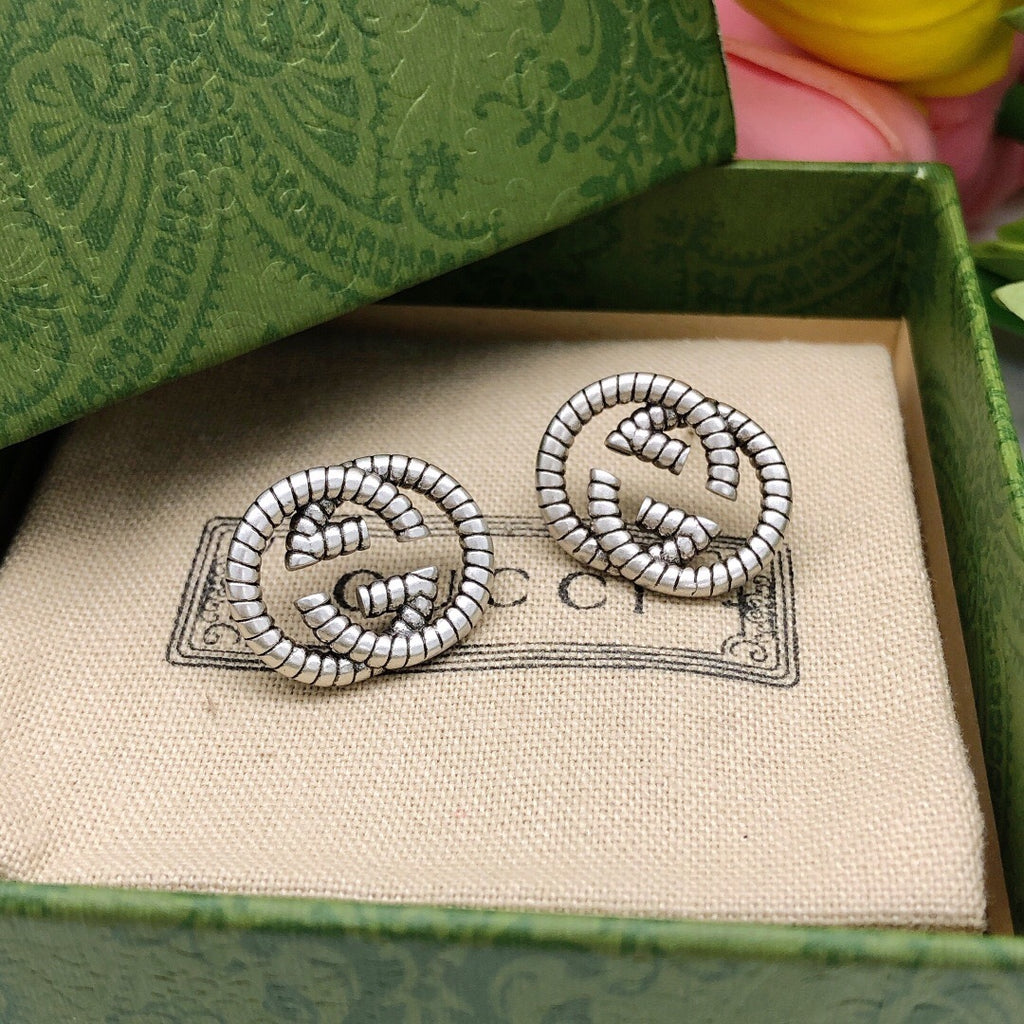 Double-G Emblem Stud Earrings in Silver-Tone – Design 003 side detail