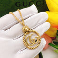 Double-G Emblem Pendant Necklace in Polished Metal-Tone – Vintage Detail – Design 037 main product view