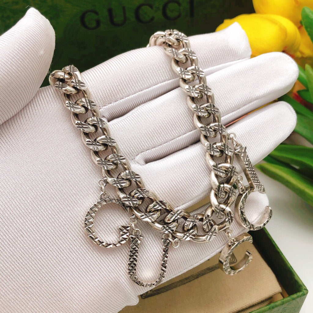 Geometric Emblem Bracelet in Silver-Tone – Design 004 side detail