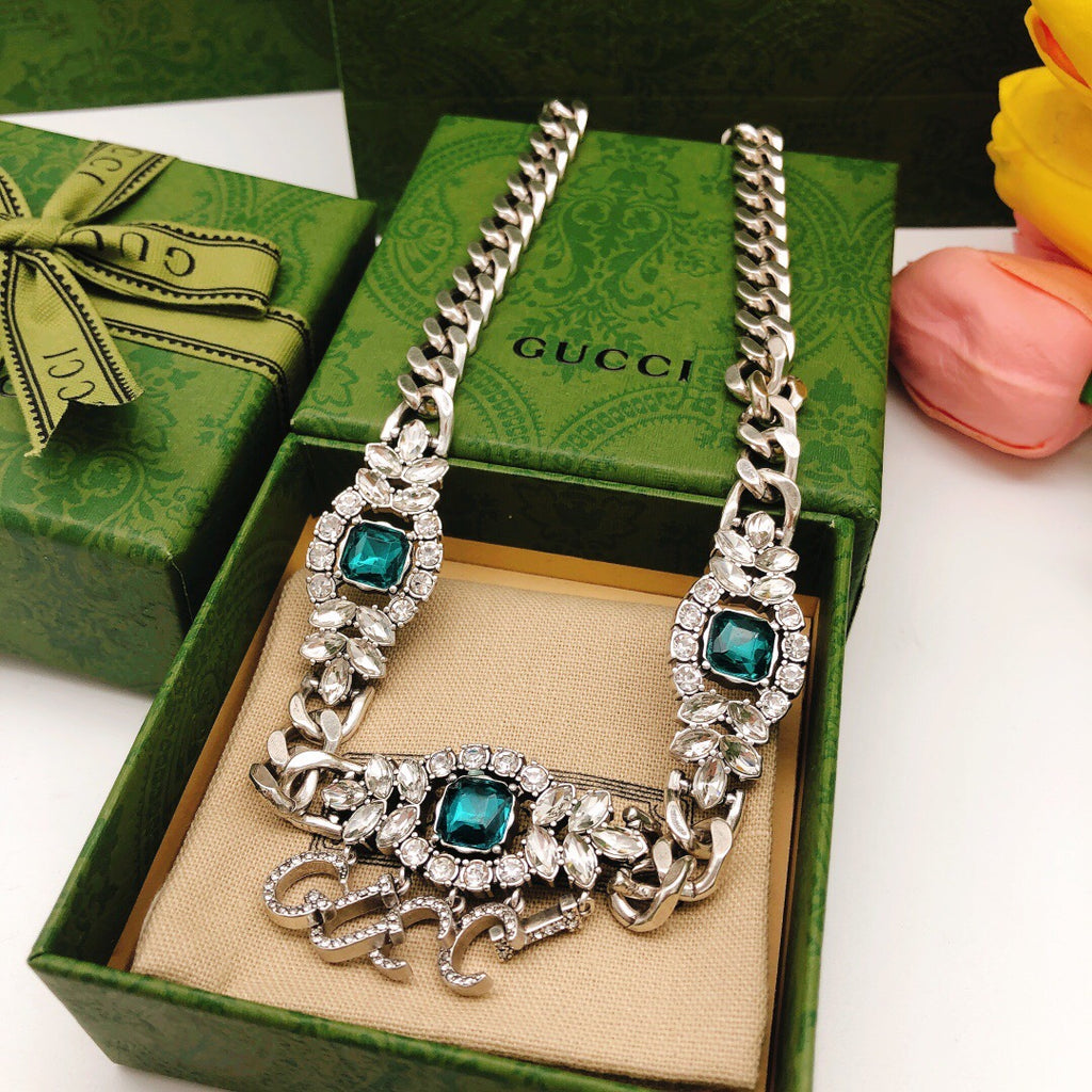 Double-G Emblem Pendant Necklace in Polished Metal-Tone – Design 205 detail view