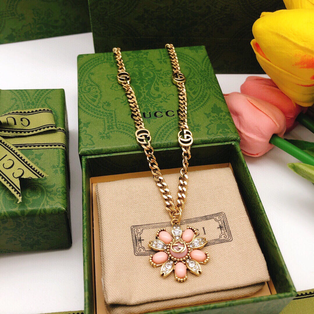 Floral Pendant Necklace in Polished Metal-Tone – Design 008 main product view