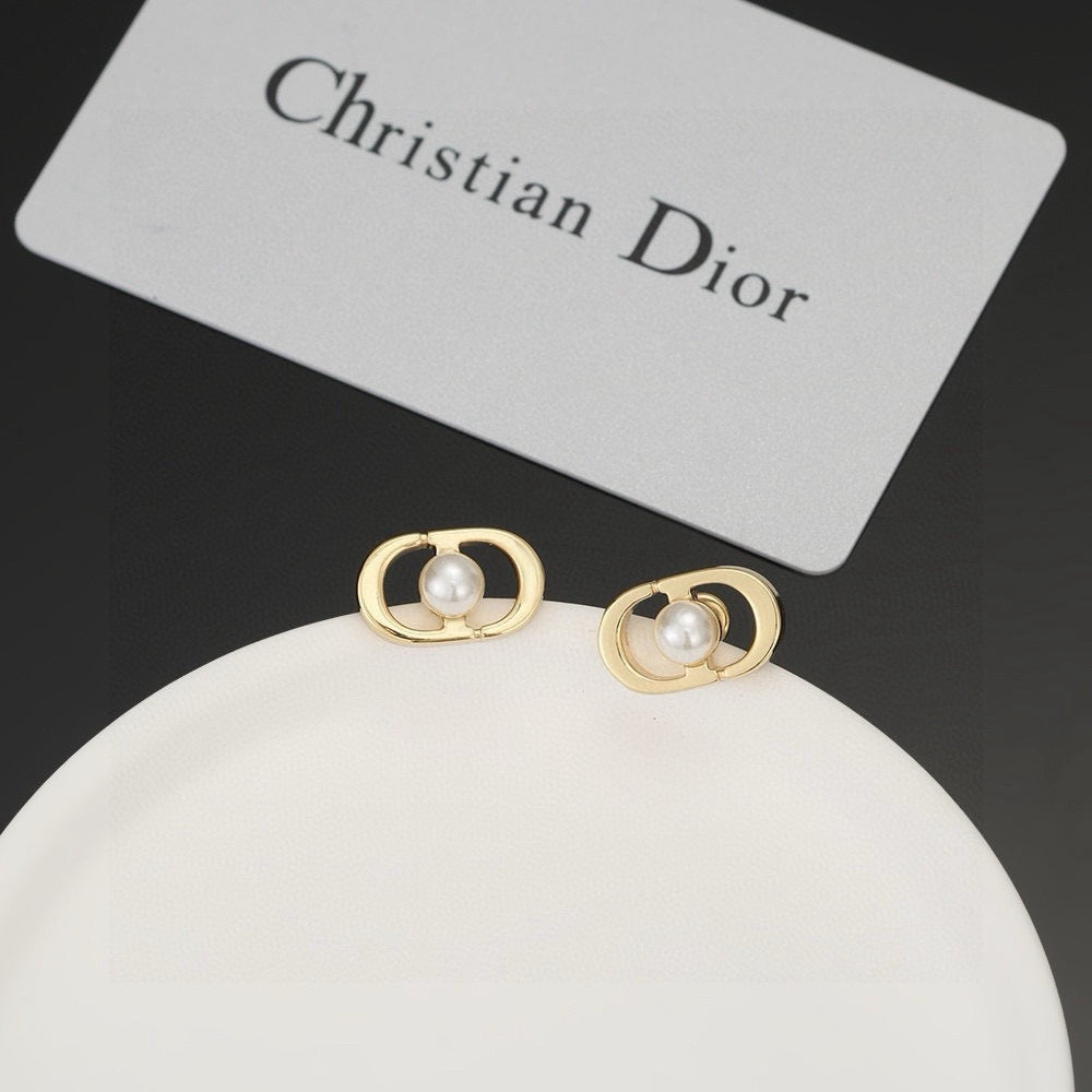 Graphic Letter Motif Stud Earrings in Gold-Tone – Design 002 main product view