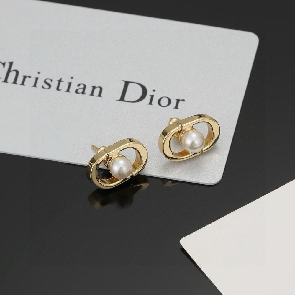 Graphic Letter Motif Stud Earrings in Gold-Tone – Design 002 styled view