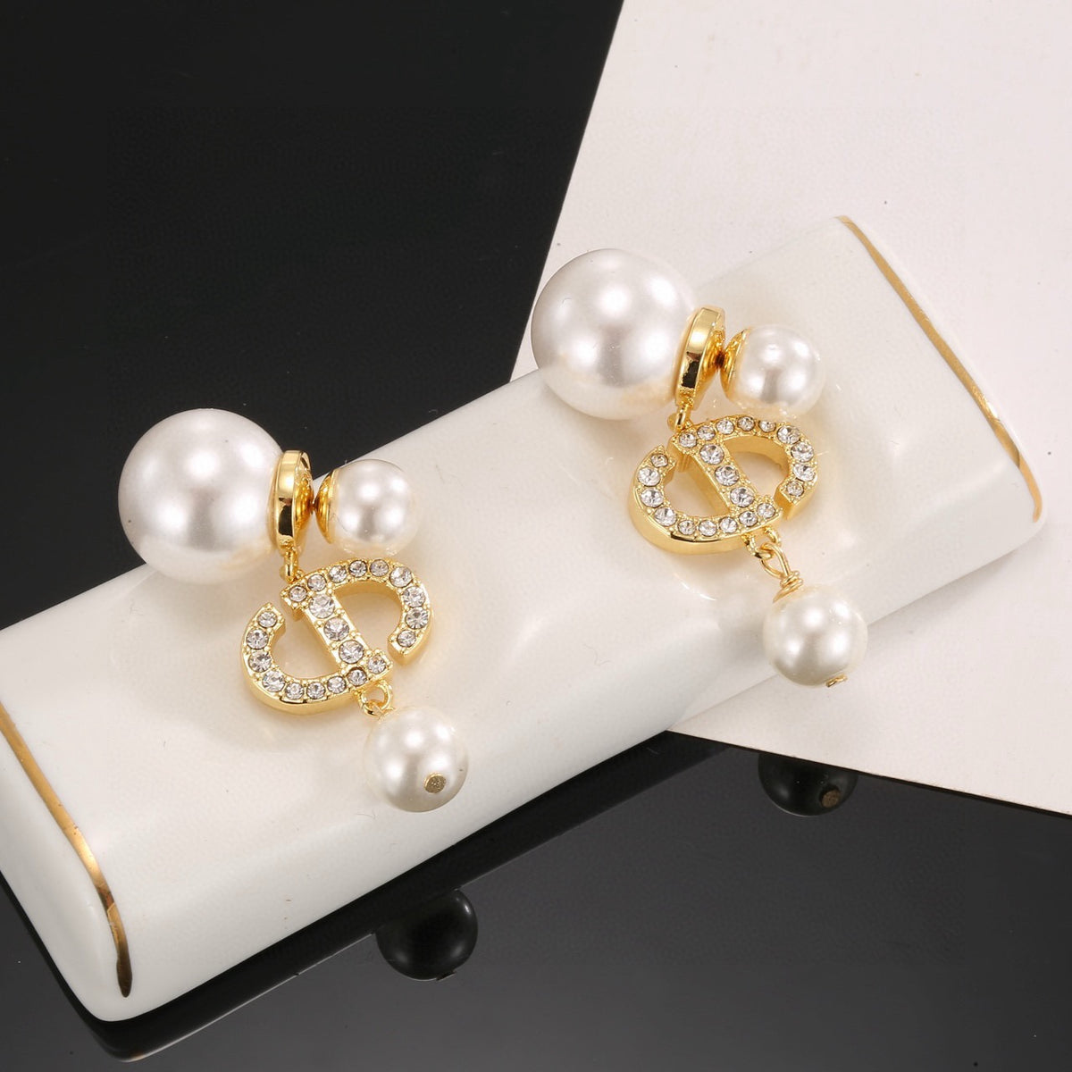 Pearl-Style Motif Statement Earrings in Silver-Tone with Pearl-Style Detail – Design 008 main product view
