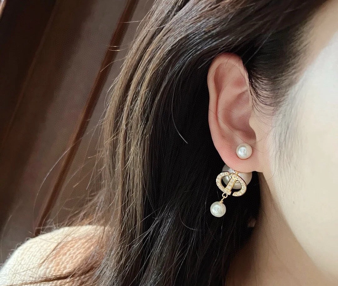 Pearl-Style Motif Statement Earrings in Silver-Tone with Pearl-Style Detail – Design 008 styled view