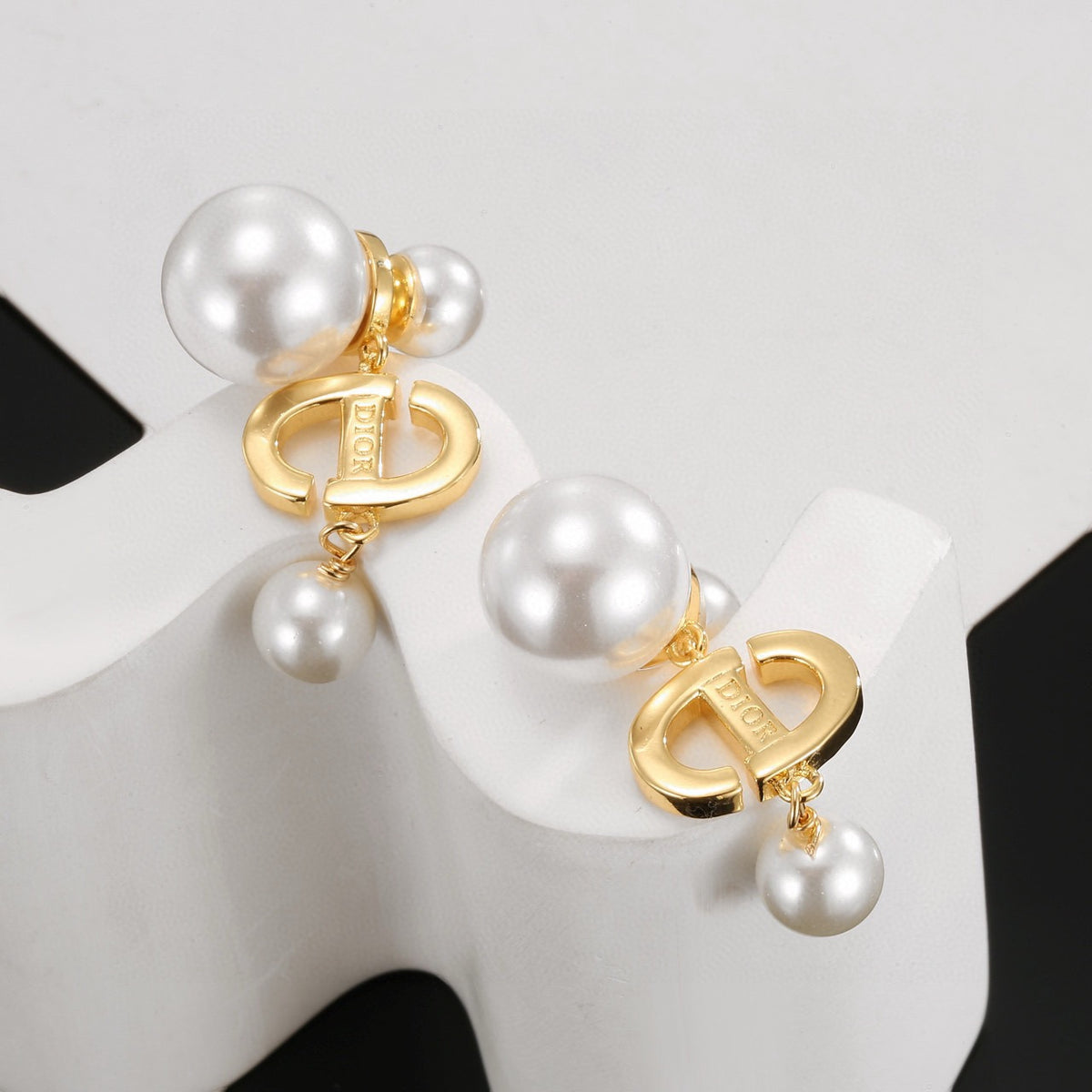 Pearl-Style Motif Statement Earrings in Silver-Tone with Pearl-Style Detail – Design 008 front view
