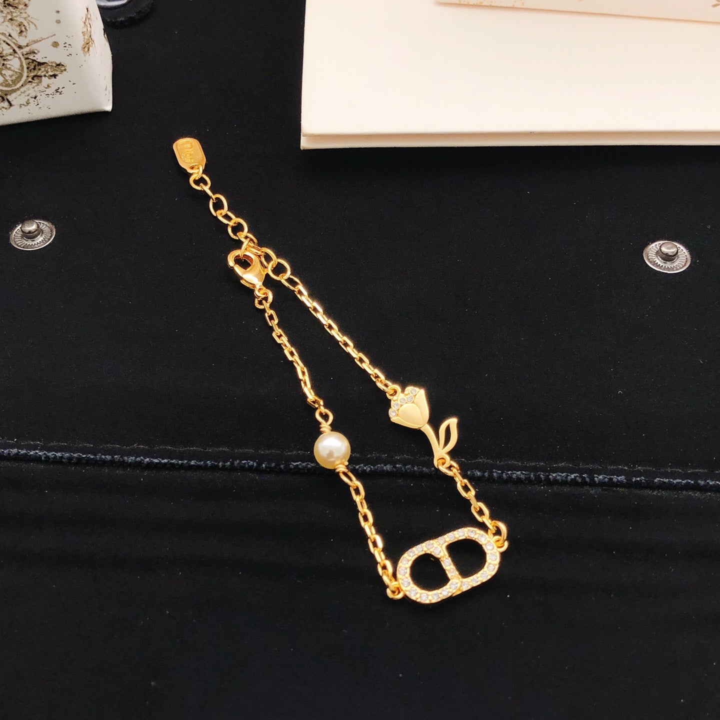Floral Motif Statement Bracelet in Polished Metal-Tone – Design 002 front view