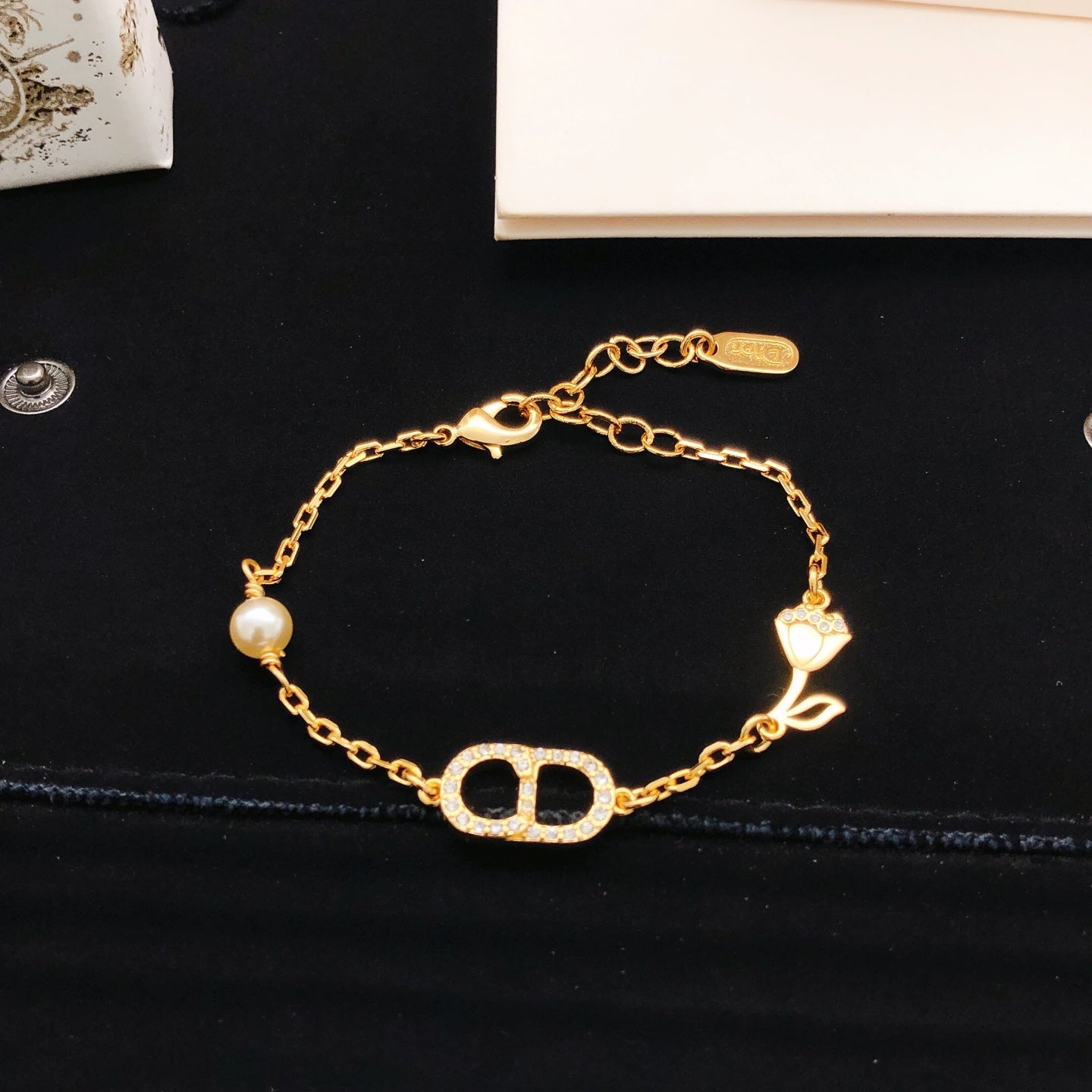 Floral Motif Statement Bracelet in Polished Metal-Tone – Design 003 main product view