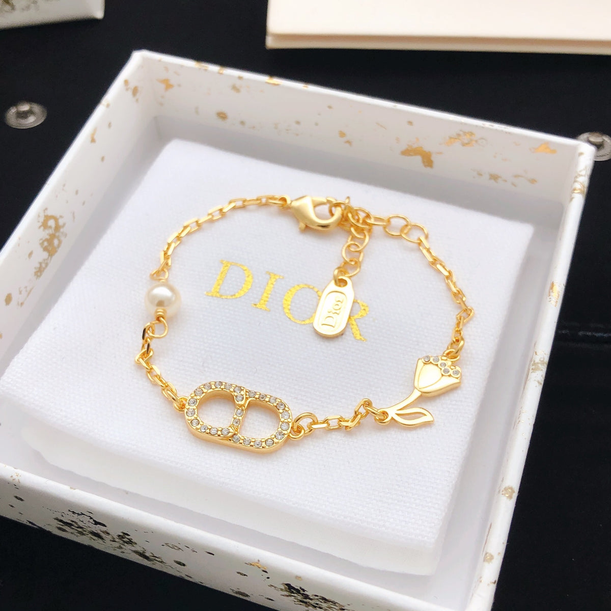 Floral Motif Statement Bracelet in Polished Metal-Tone – Design 002 detail view