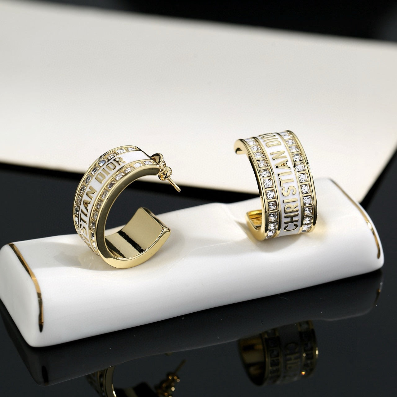Graphic Letter Motif Statement Earrings in Polished Metal-Tone with Vintage-Style Finish – Design 001 main product view