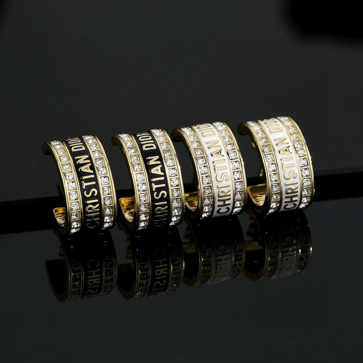 Graphic Letter Motif Statement Earrings in Polished Metal-Tone with Vintage-Style Finish – Design 002 main product view