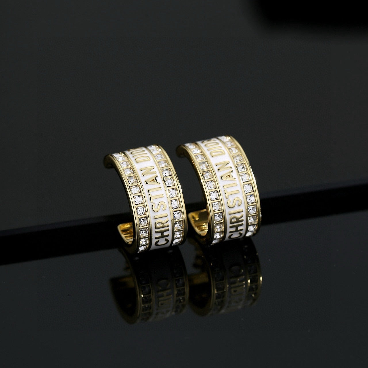 Graphic Letter Motif Statement Earrings in Polished Metal-Tone with Vintage-Style Finish – Design 001 front view
