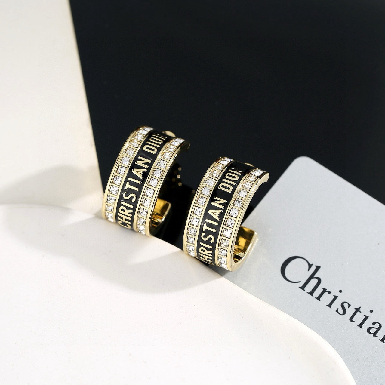 Graphic Letter Motif Statement Earrings in Polished Metal-Tone with Vintage-Style Finish – Design 002 close-up detail