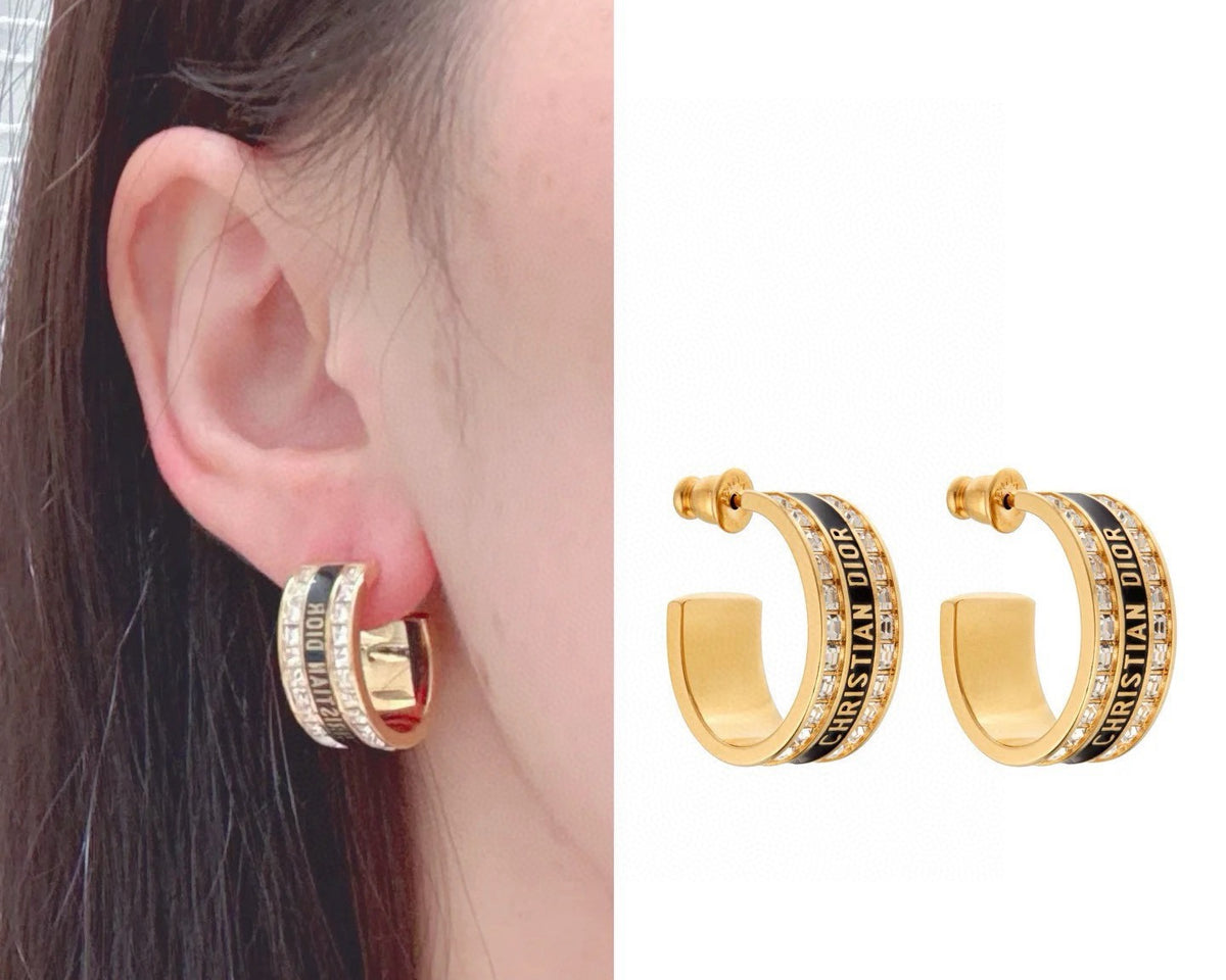 Graphic Letter Motif Statement Earrings in Polished Metal-Tone with Vintage-Style Finish – Design 001 styled view