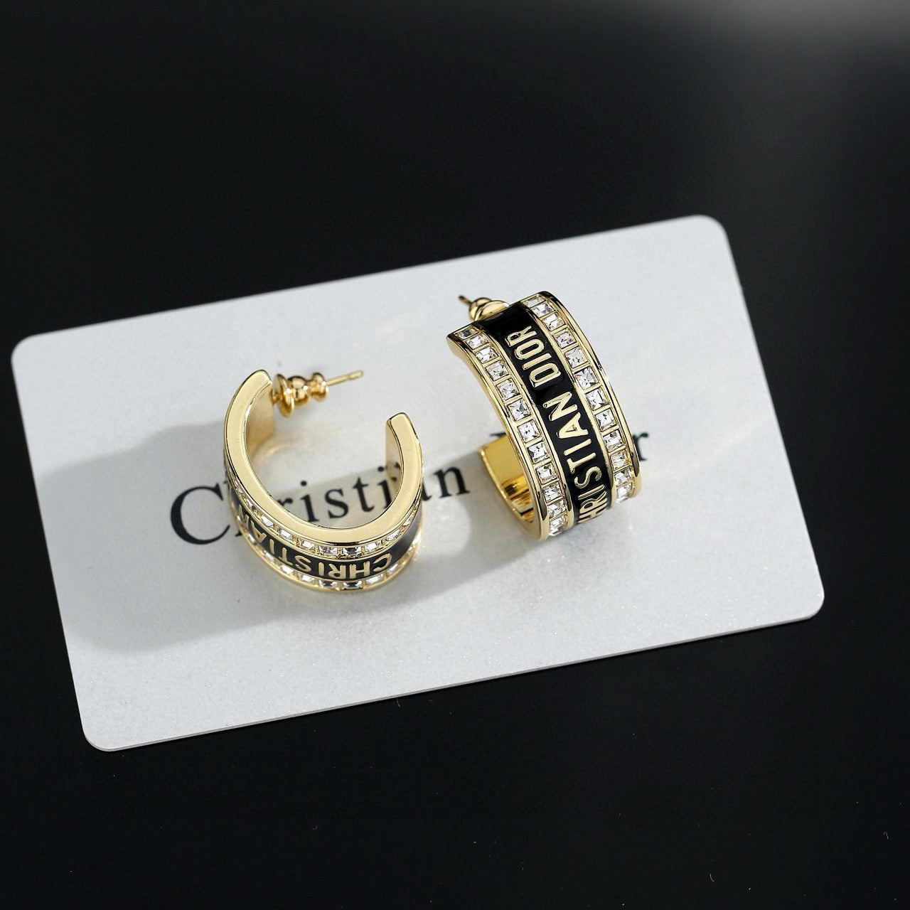 Graphic Letter Motif Statement Earrings in Polished Metal-Tone with Vintage-Style Finish – Design 001 detail view