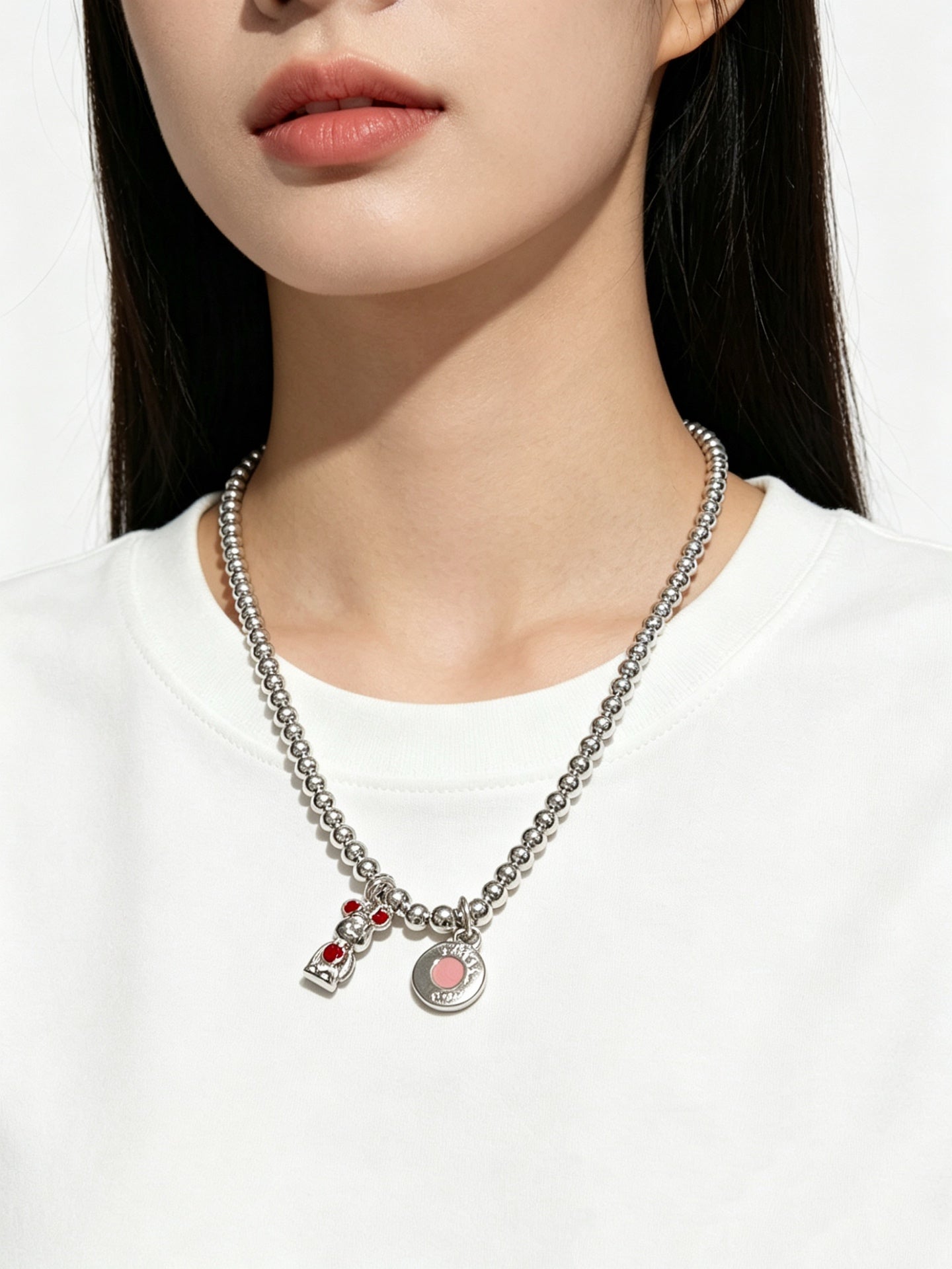 Signature Motif Pendant Necklace in Silver-Tone – Vintage Detail – Design 36 close-up detail