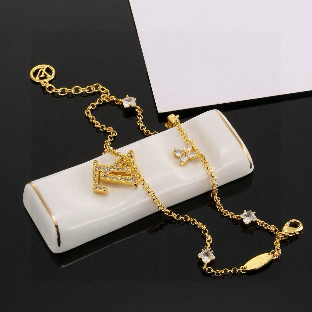 Floral Bracelet in Polished Metal-Tone – Design 001 front product view