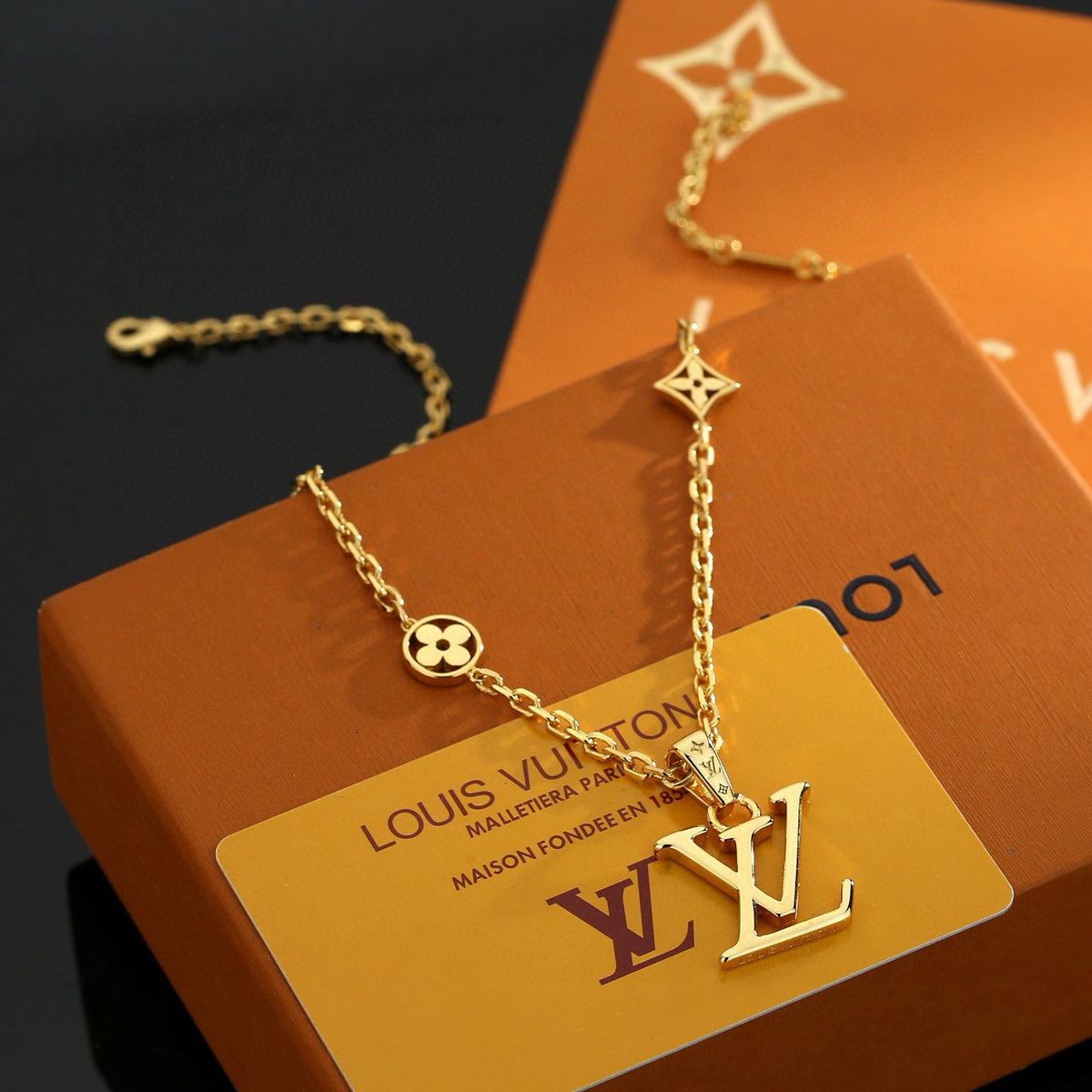 Geometric Emblem Pendant Necklace in Polished Metal-Tone – Design 030 front product view