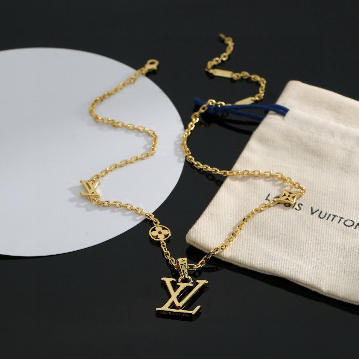 Geometric Emblem Pendant Necklace in Polished Metal-Tone – Design 037 close-up detail