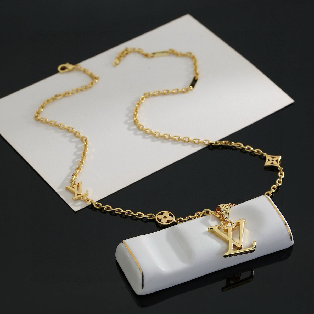 Geometric Emblem Pendant Necklace in Polished Metal-Tone – Design 030 detail view