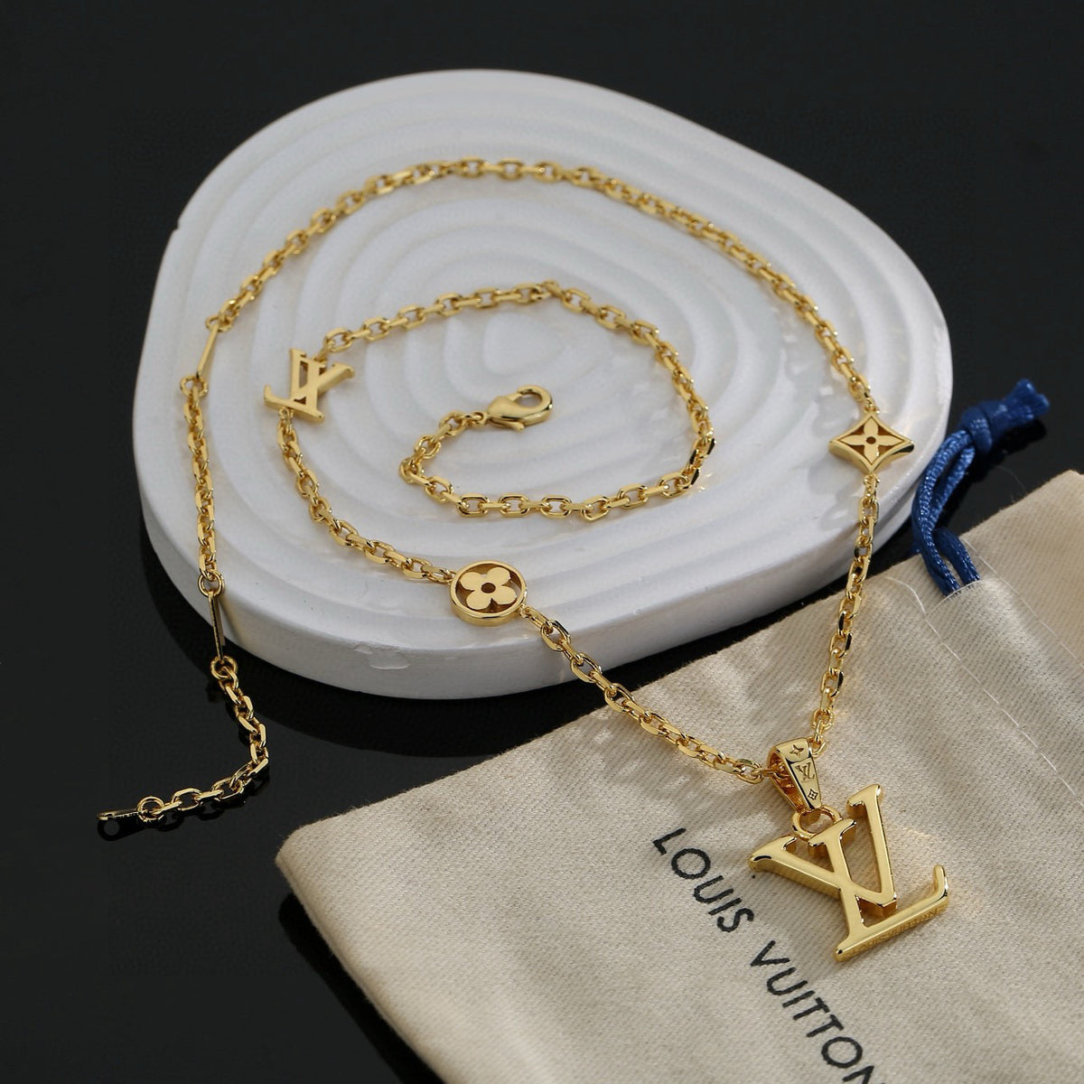 Geometric Emblem Pendant Necklace in Polished Metal-Tone – Design 030 side detail