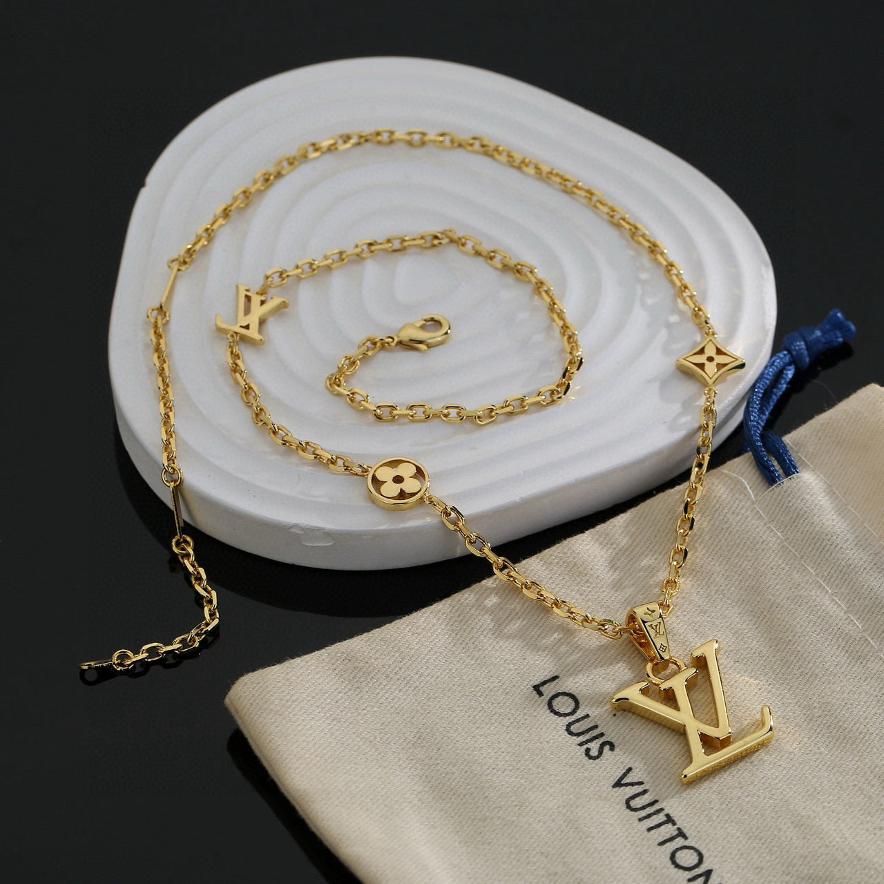 Geometric Emblem Pendant Necklace in Polished Metal-Tone – Design 037 side detail