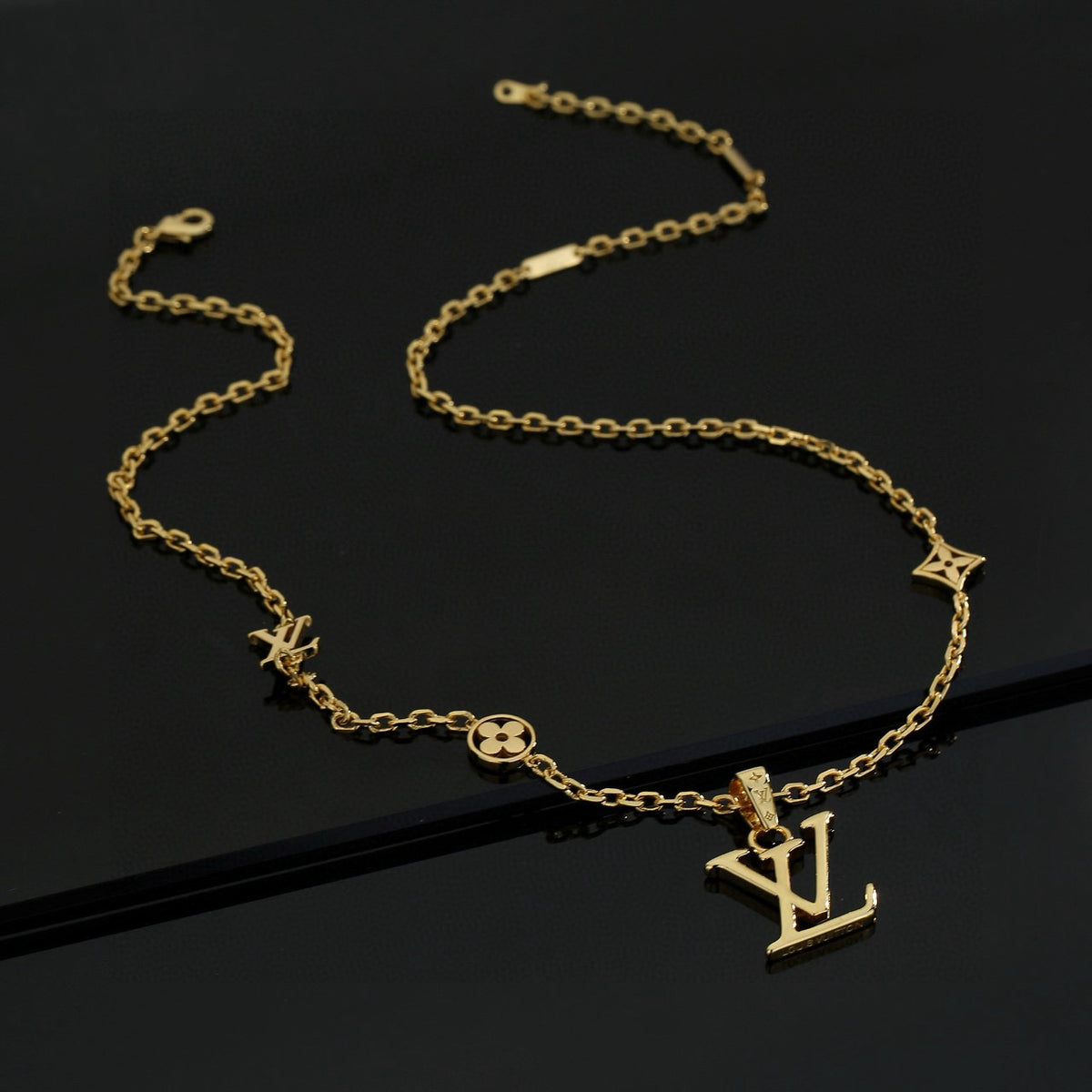 Geometric Emblem Pendant Necklace in Polished Metal-Tone – Design 030 main product view