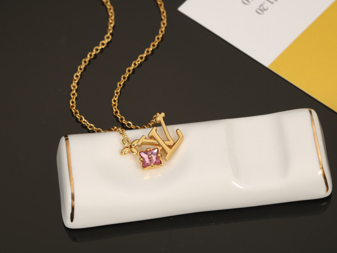 Letter Emblem Pendant Necklace in Polished Metal-Tone – Design 026 side detail