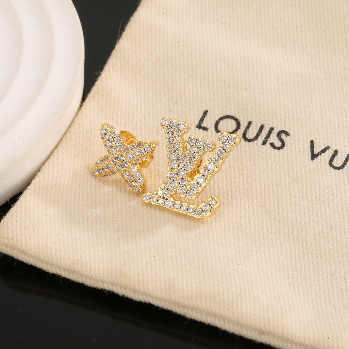 Geometric Emblem Stud Earrings in Polished Metal-Tone – Design 032 front product view