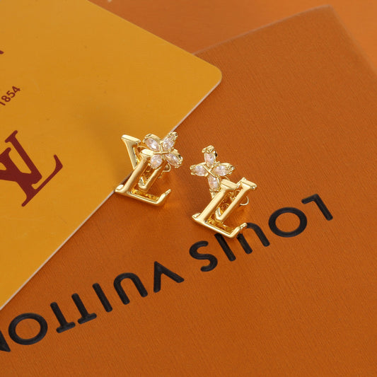 Geometric Emblem Stud Earrings in Polished Metal-Tone – Design 047 main product view