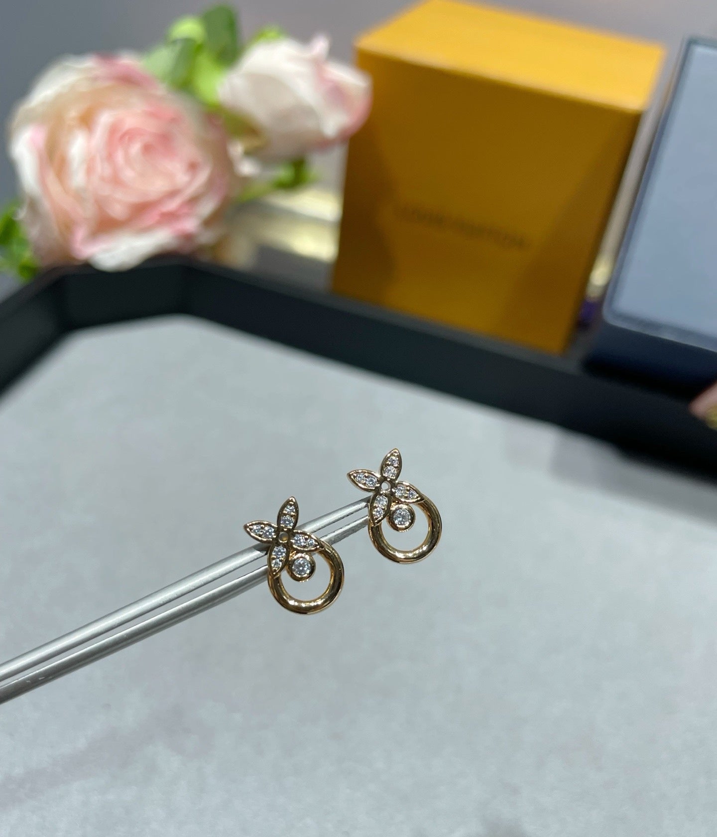 Geometric Emblem Stud Earrings in Polished Metal-Tone – Design 030 styled product view