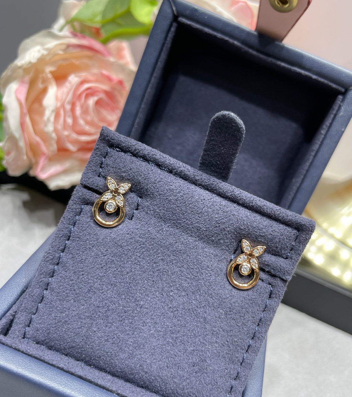 Geometric Emblem Stud Earrings in Polished Metal-Tone – Design 030 front product view